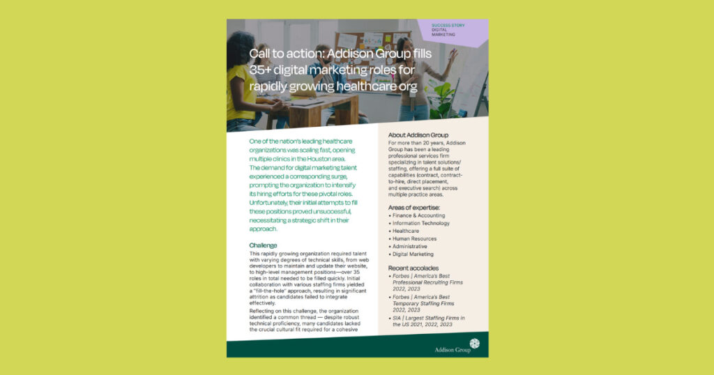 Addison Group fills 35+ digital marketing roles for rapidly growing healthcare org