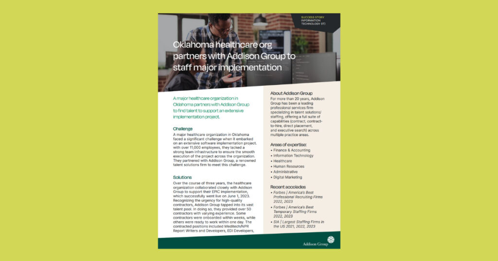 Addison Group Success Story for the Information Technology Vertical about Oklahoma healthcare
