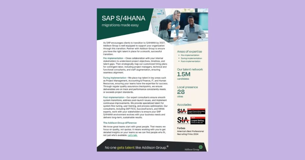 Thumbnail of Addison Group's SAP S/4HANA Informational handout