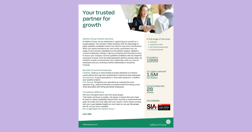 Addison Group Informational Handout Trusted Partner Talent Solutions