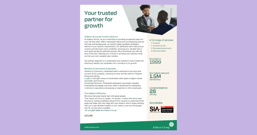 Addison Group Permanent Talent Solutions Handout