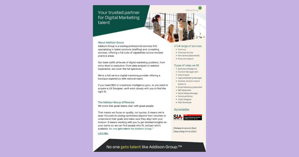 Addison Group Practice Area Digital Marketing Informational Handout
