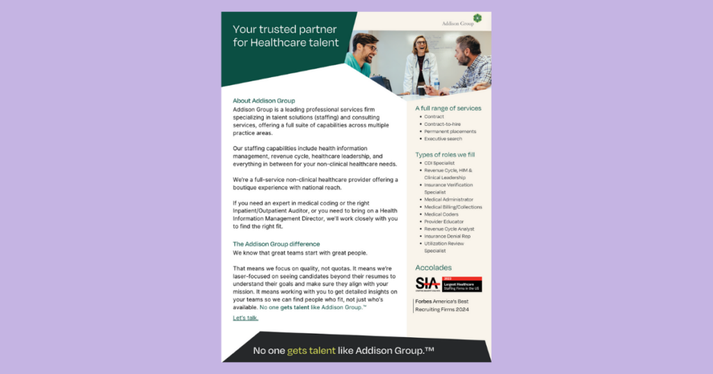 Addison Group Practice Area Healthcare Informational Handout