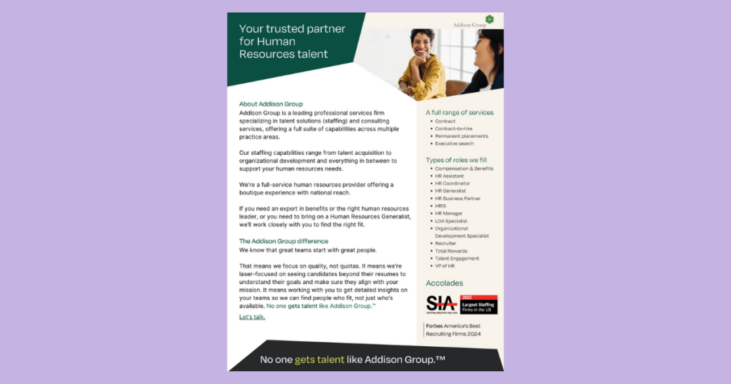 Addison Group Practice Area HR Informational Handout