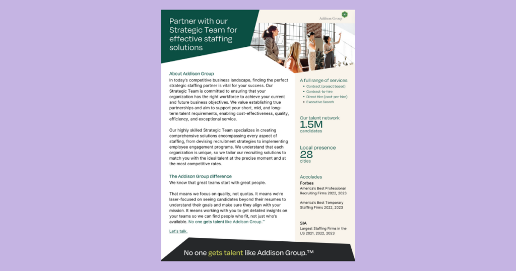 Addison Group Informational Handout Strategic Team